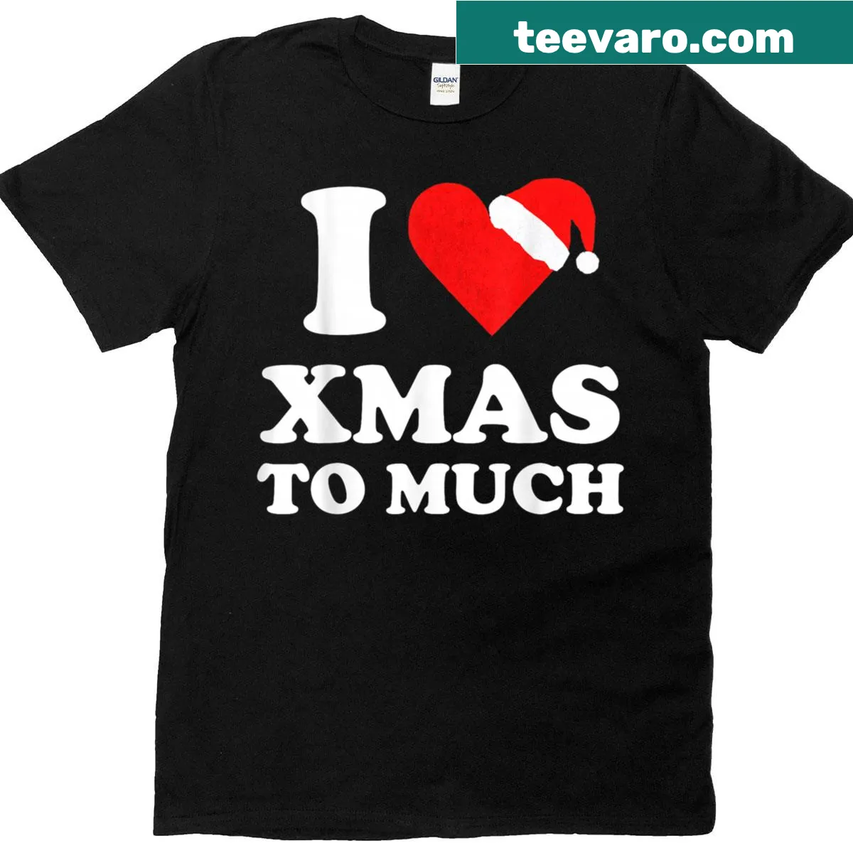 Cute Christmas t-shirt featuring 'Merry Christmas Santa I Love Xmas Too Much' text — on a men's t-shirt