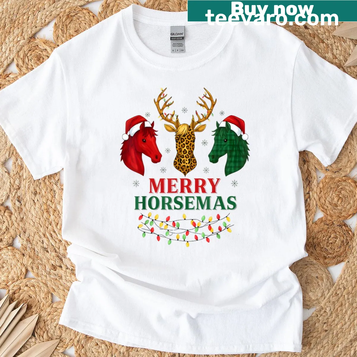 Funny Christmas T-shirt saying 'Merry Horsemas' for horse moms — on a men's t-shirt