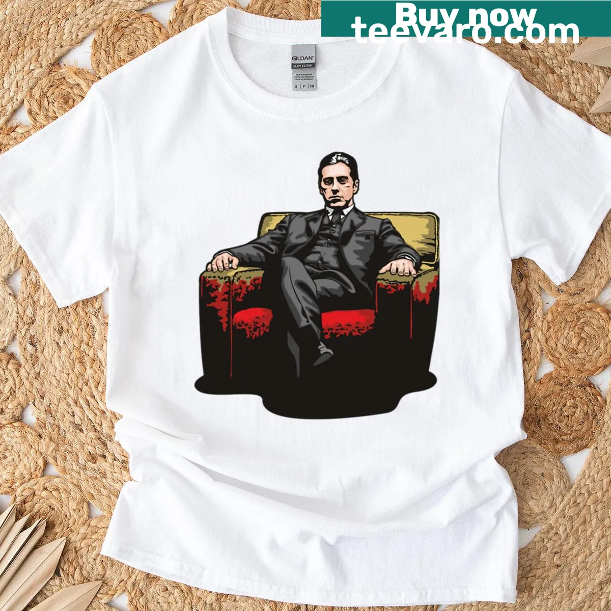 Iconic illustration of Michael Corleone on a T-shirt — on a men's t-shirt