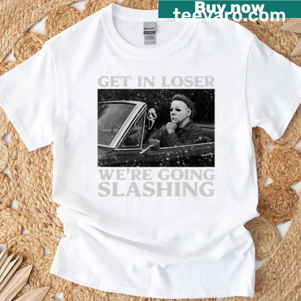 Graphic of Michael Myers and Ghostface on a horror-themed T-shirt