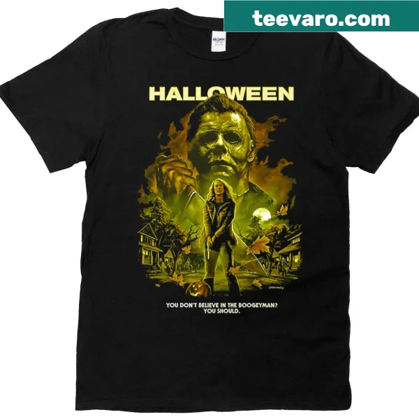 Michael Myers Halloween-themed T-shirt featuring an illustration of the character