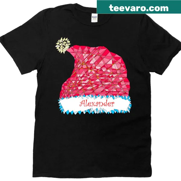 Mosaic-style Christmas Hat illustration on a festive T-shirt
