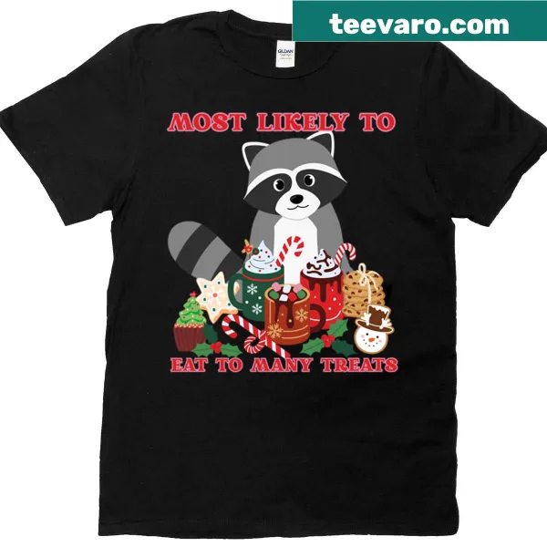 Funny kids Christmas t-shirt with raccoon and treat-themed text