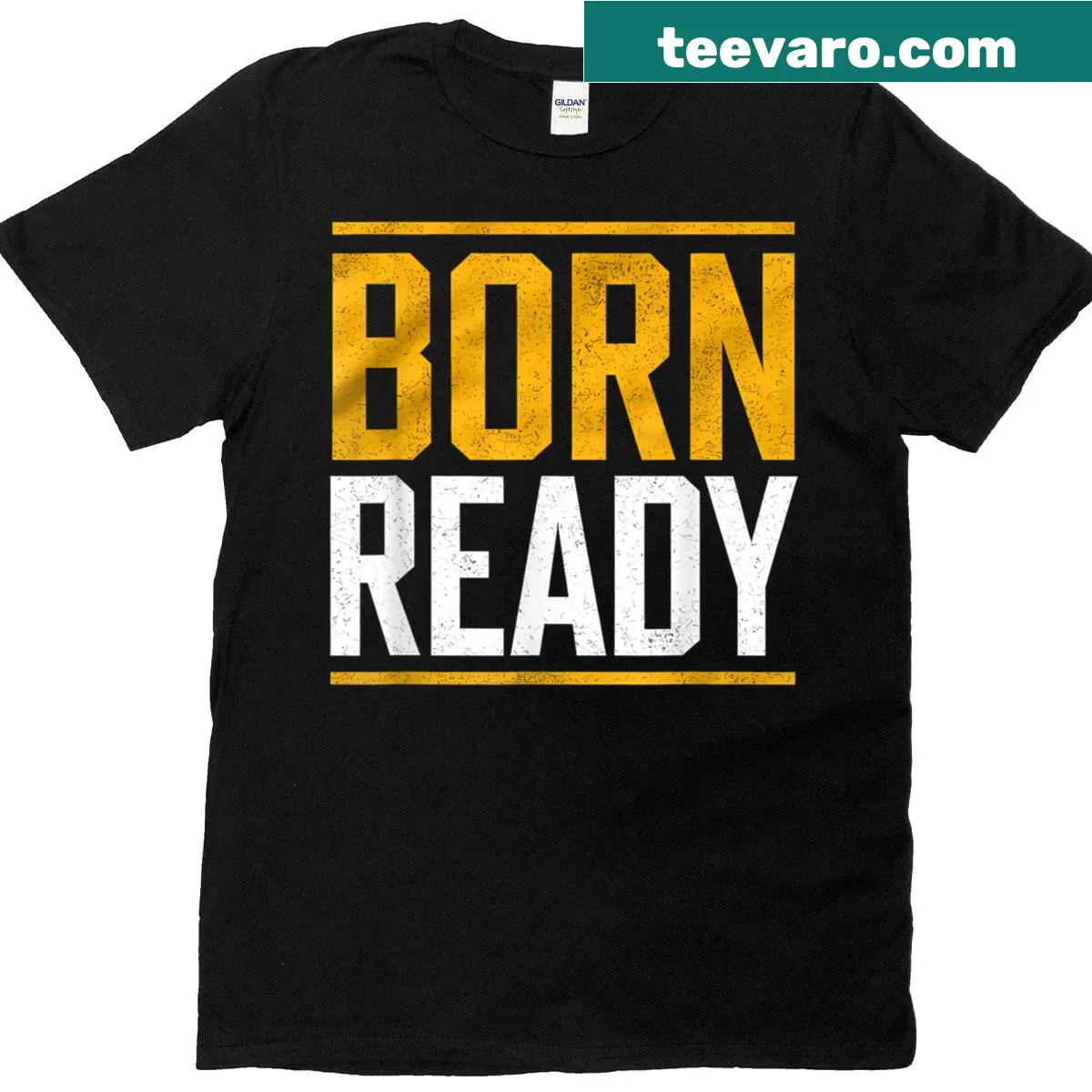 Motivational gym t-shirt with 'Born Ready' text — on a men's t-shirt