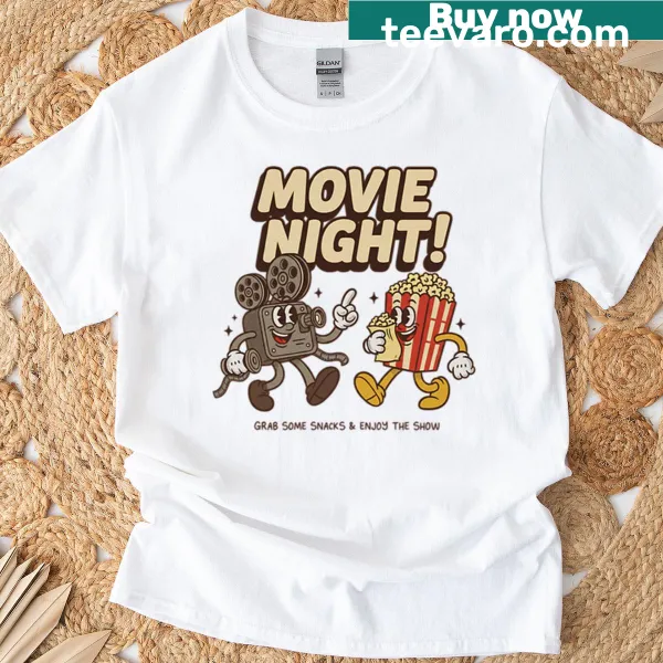 Playful T-shirt with retro popcorn and camera mascot design