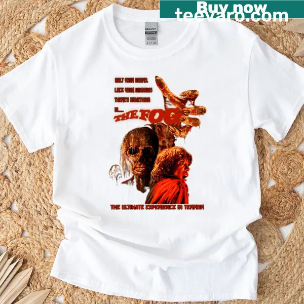 Vintage-style T-shirt featuring retro horror film graphics