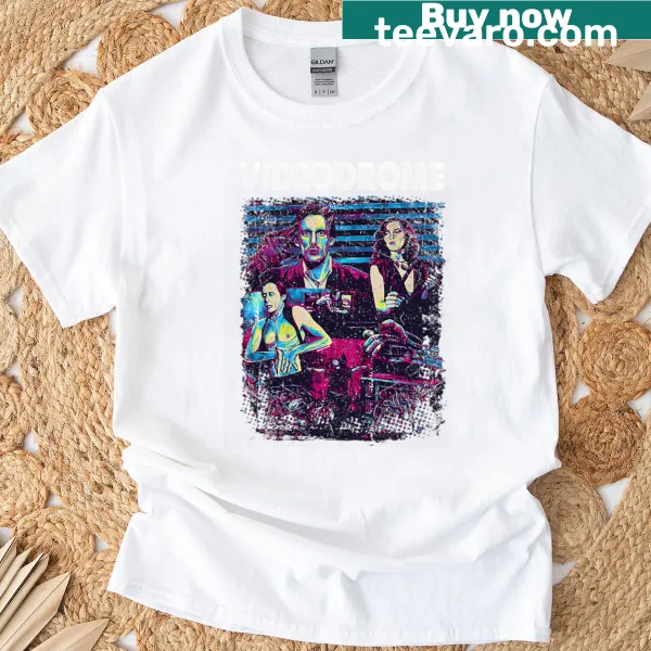Vintage horror movie-themed T-shirt with spooky graphics.