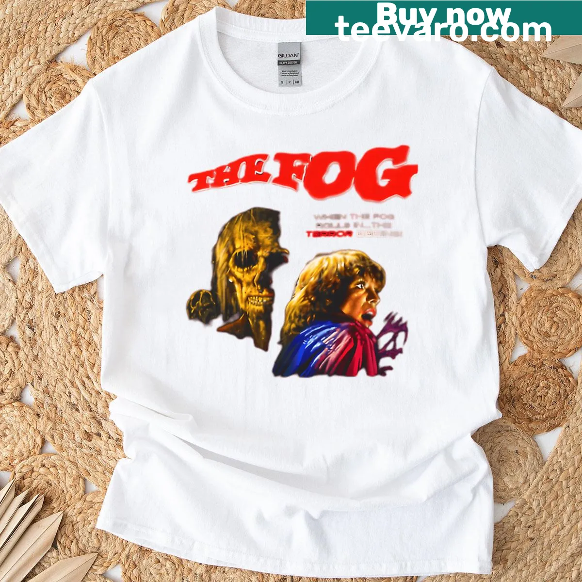 Vintage horror movie T-shirt featuring ghosts and monsters — on a men's t-shirt