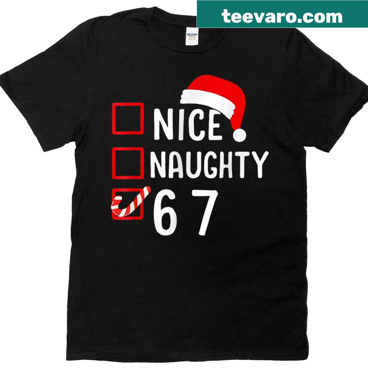 Funny Christmas t-shirt with Santa checklist — on a men's t-shirt