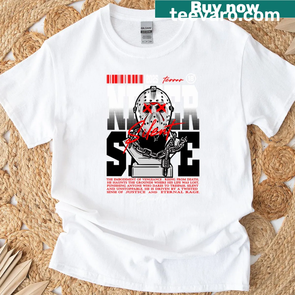 Bold statement t-shirt reading 'Never Safe' — on a men's t-shirt