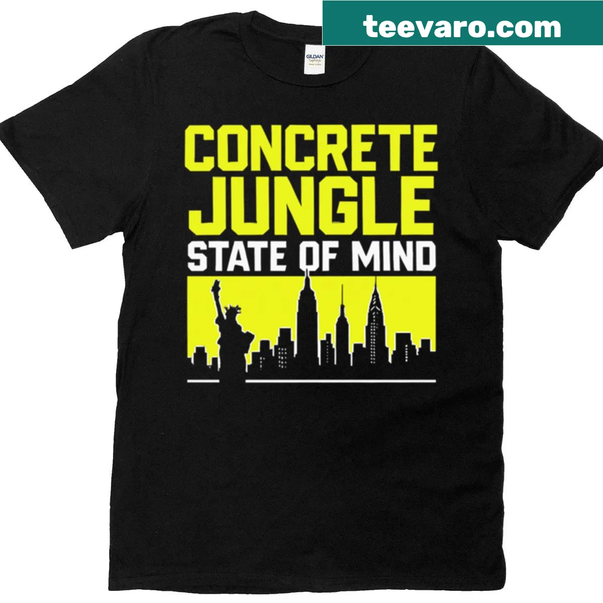 New York City skyline design with text about NYC — on a men's t-shirt