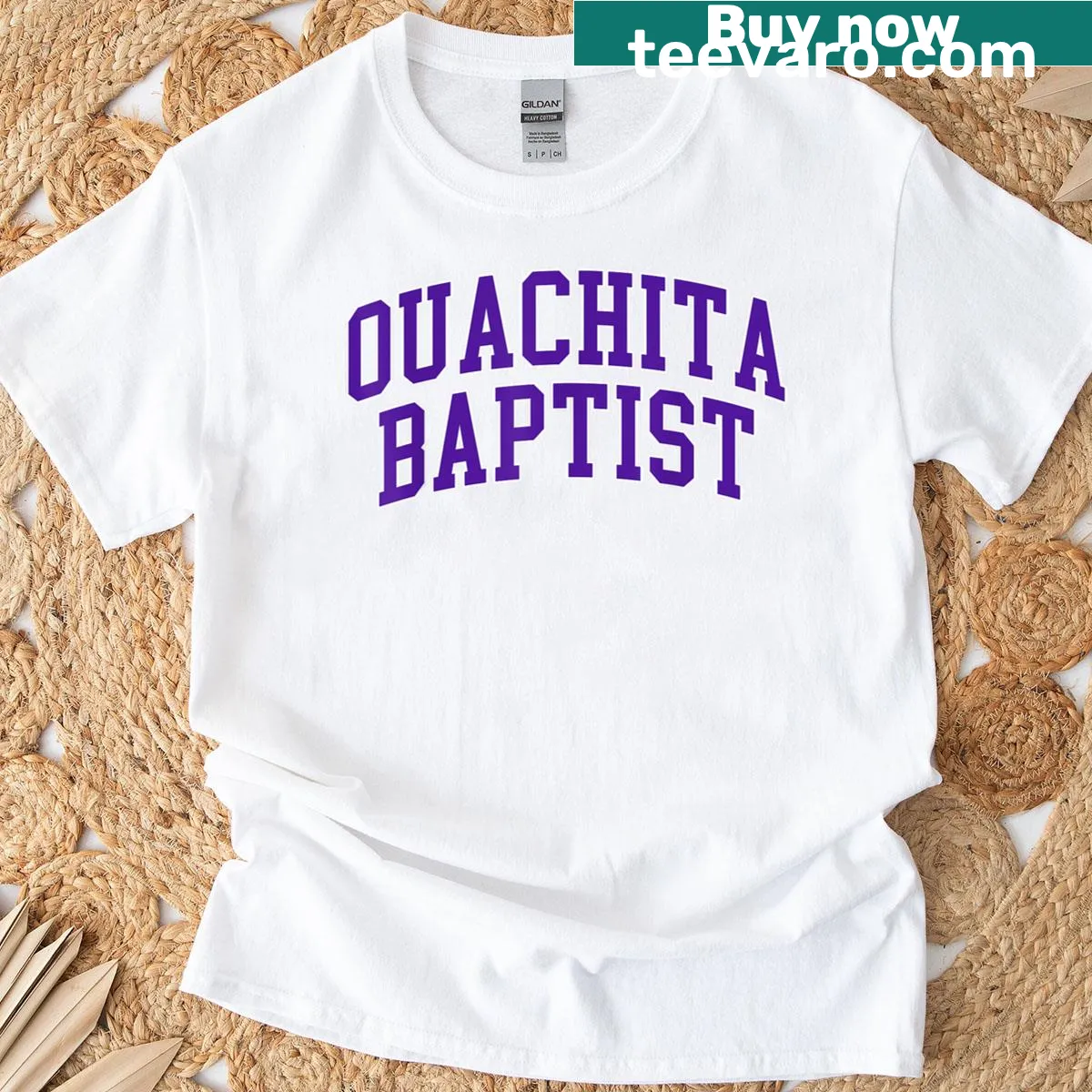 Vintage arch design T-shirt representing Ouachita Baptist University Athletics. — on a men's t-shirt