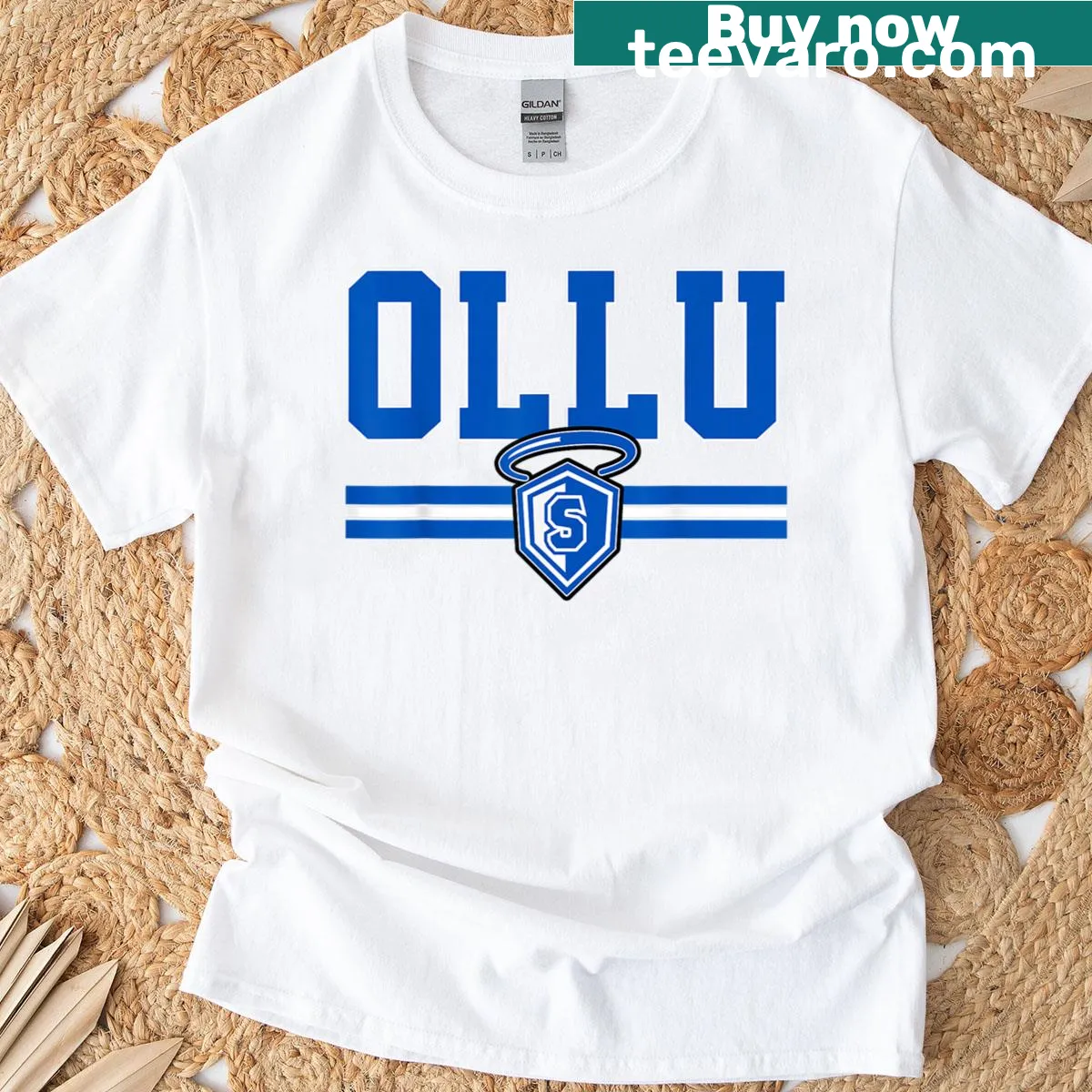 Vintage-style university tee with arch design — on a men's t-shirt