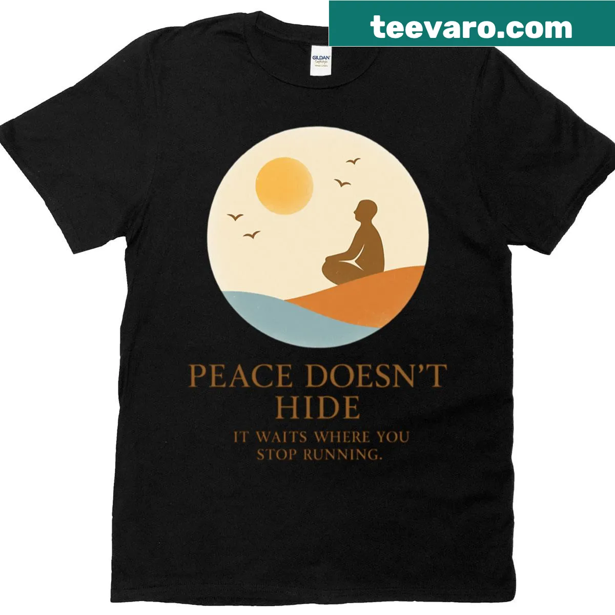 Minimalist t-shirt featuring a Zen quote design for a peaceful vibe — on a men's t-shirt