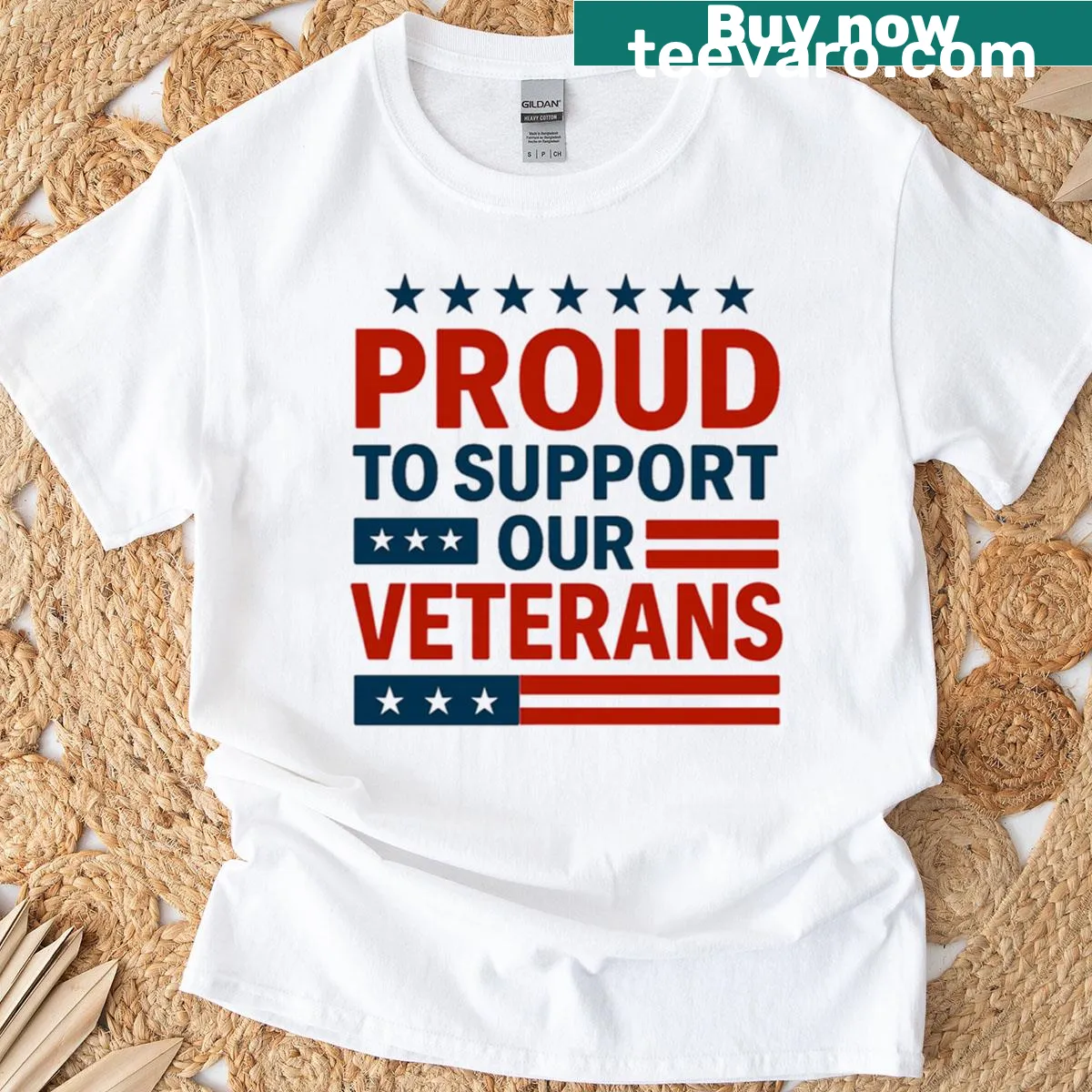 Patriotic USA flag design t-shirt supporting veterans — on a men's t-shirt