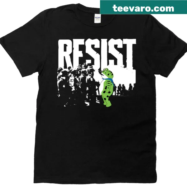 Edgy tee featuring a bold graphic of a frog with the word 'Resist'.