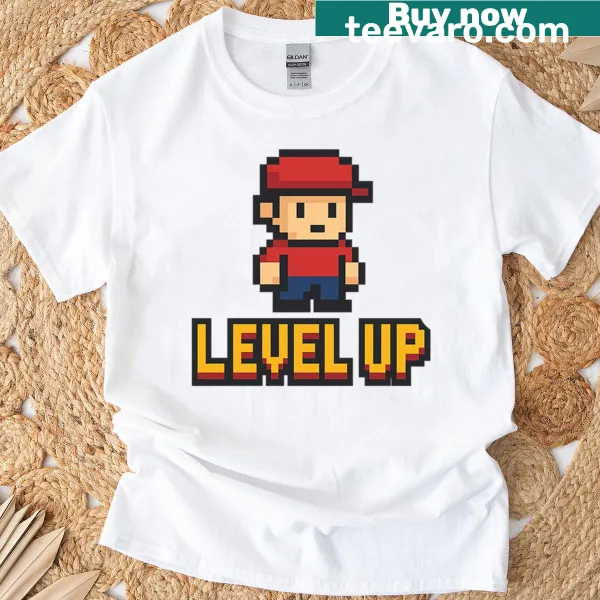 Pixel art design celebrating retro gaming on a T-shirt