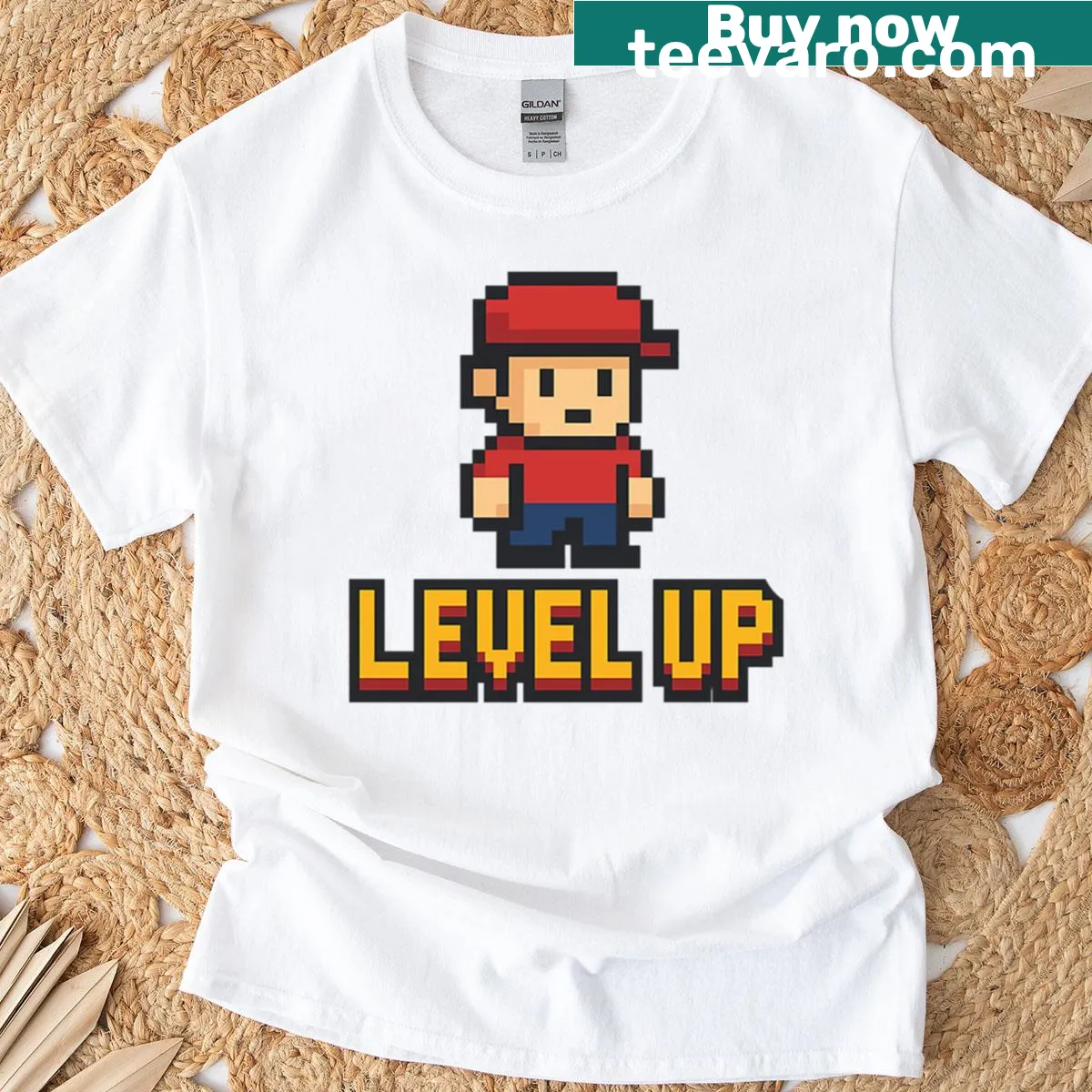 Pixel art design celebrating retro gaming on a T-shirt — on a men's t-shirt