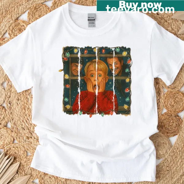 Retro Home Alone T-shirt with iconic movie quotes in typography