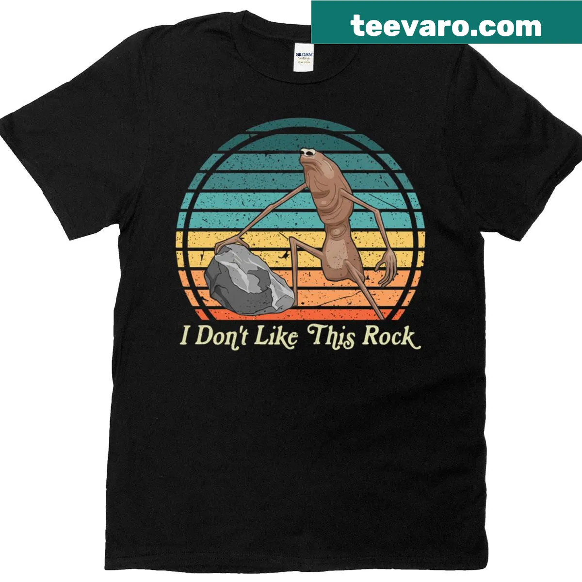 Cartoon worm with humorous text about not liking rocks — on a men's t-shirt