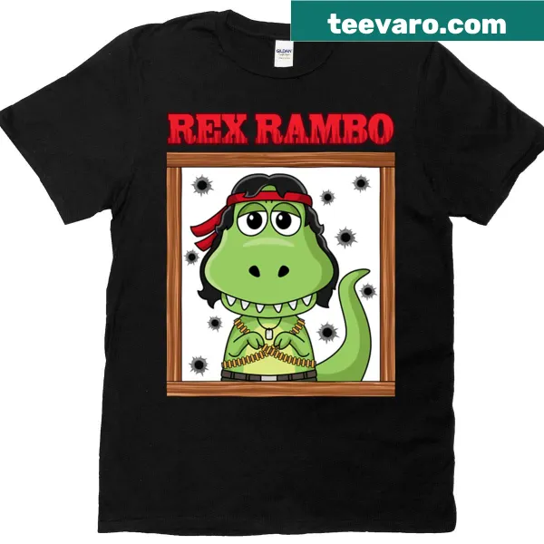 Illustrated Rex Rambo design mixing dinosaur and action hero themes