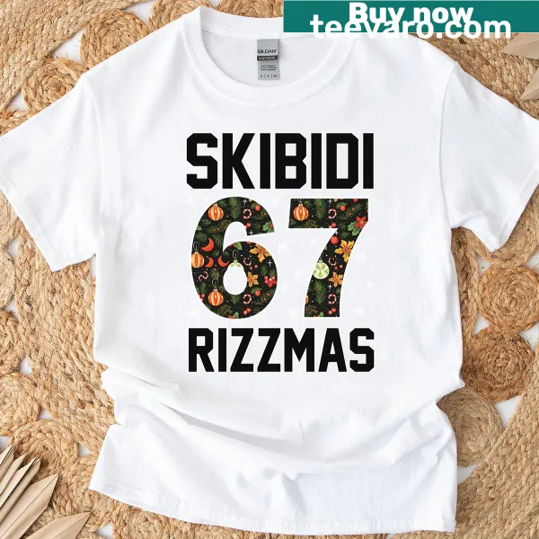 Funny Christmas t-shirt with the phrase Rizz Christmas 67 in playful design