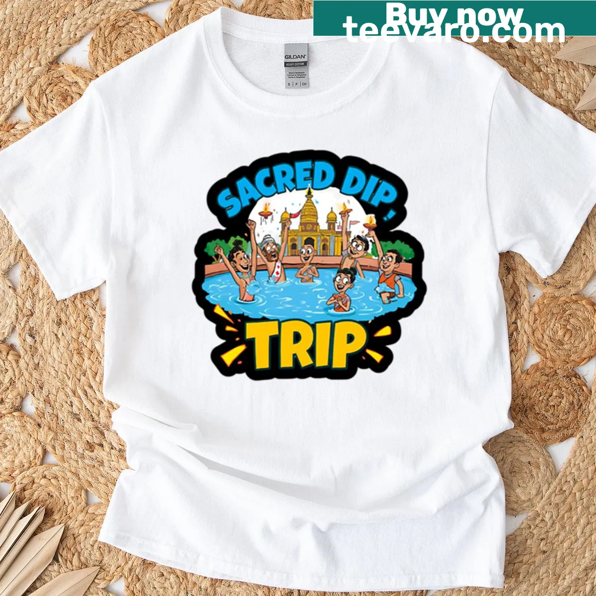 Adventure-themed t-shirt featuring travel graphics. — on a men's t-shirt