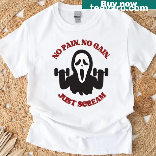 Gym-themed T-shirt with ghost badge and humorous text