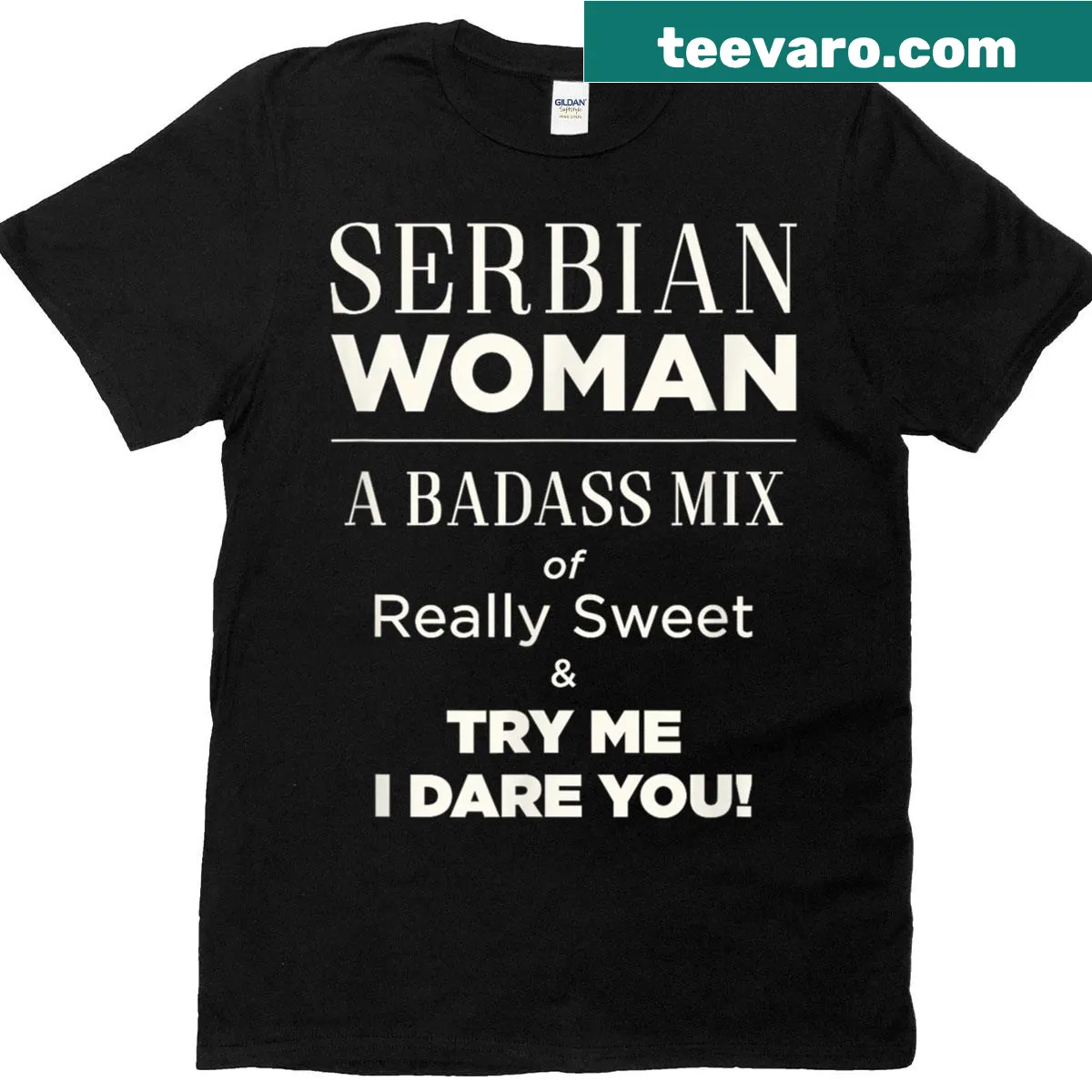 Empowering T-shirt for Serbian women featuring bold typography — on a men's t-shirt