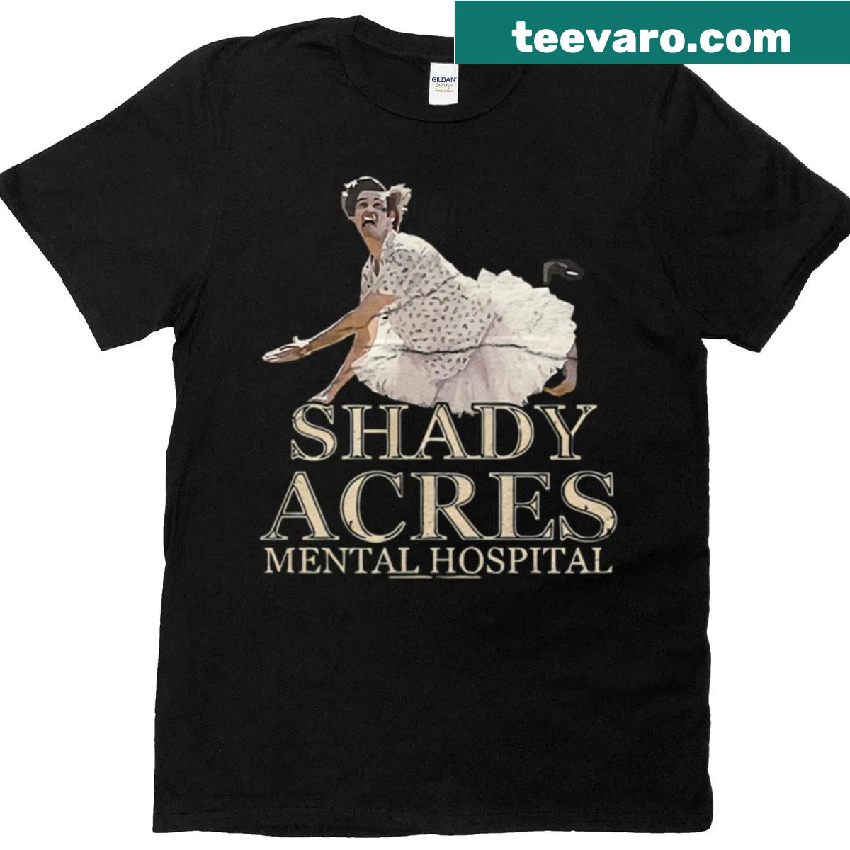 Retro-themed Shady Acres graphic T-shirt — on a men's t-shirt