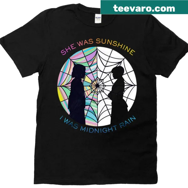 Typography t-shirt featuring 'She Was Sunshine I Was Midnight Rain'