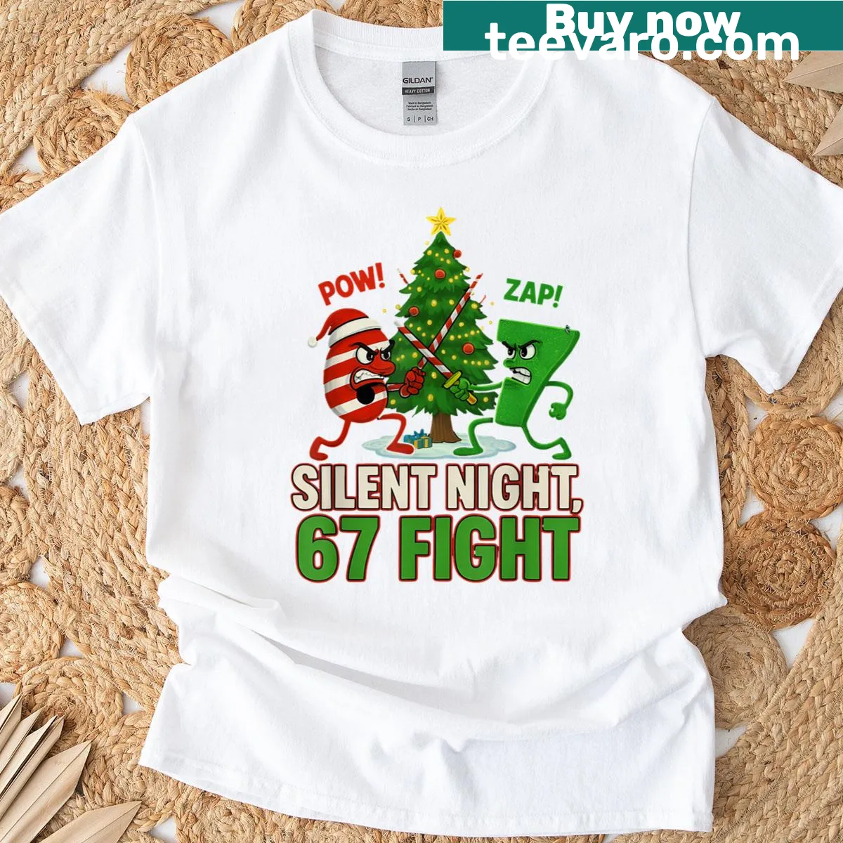 Silent Night 67 Fight T-shirt with humorous text — on a men's t-shirt