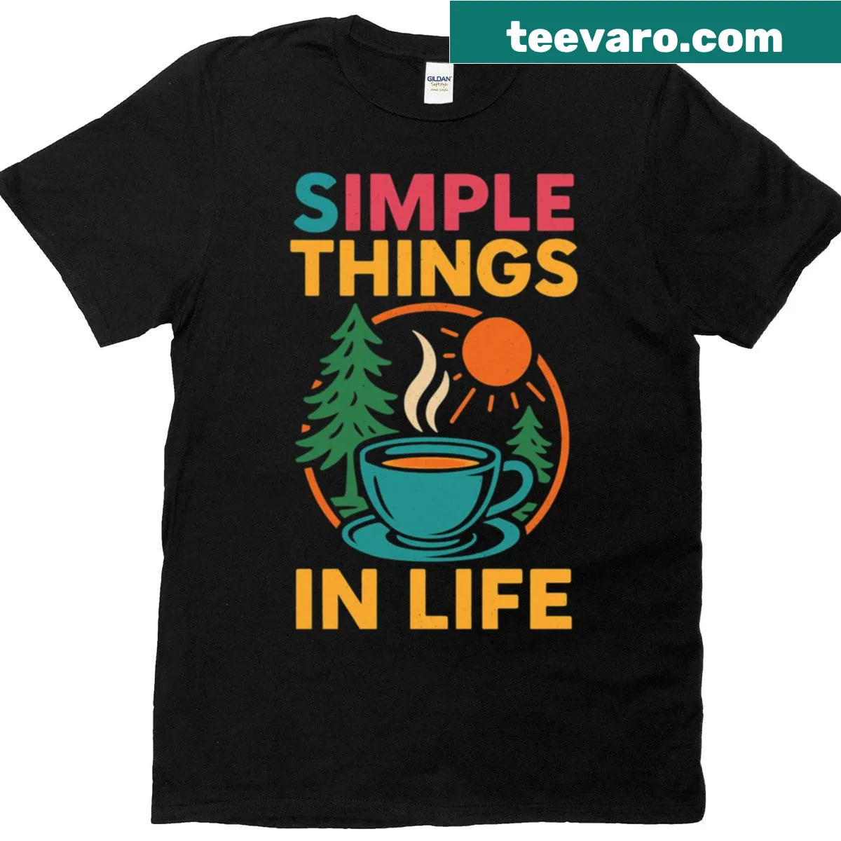 Cozy retro coffee quote T-shirt celebrating simple joys — on a men's t-shirt