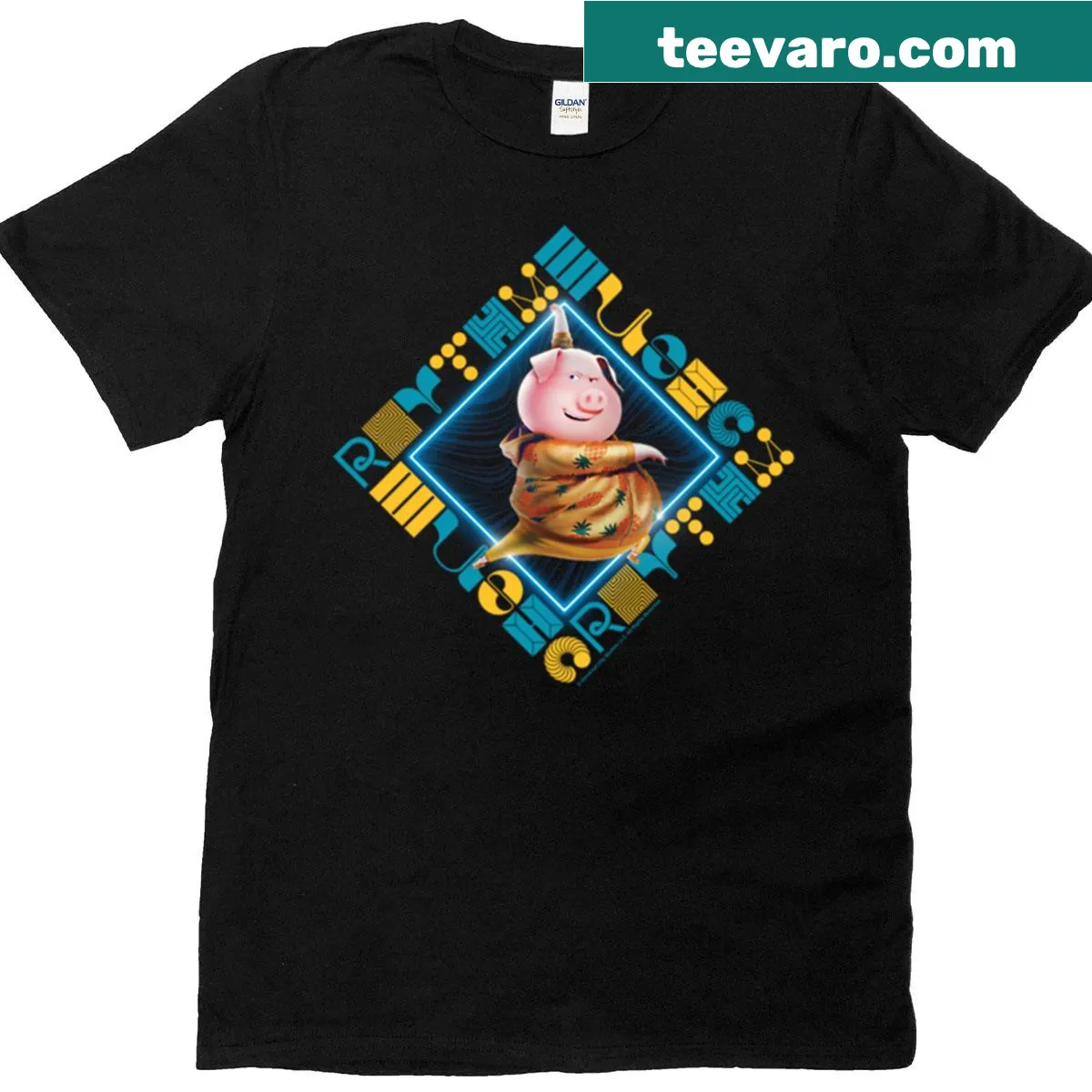 T-shirt featuring Gunter from Sing 2 in a dancing pose — on a men's t-shirt