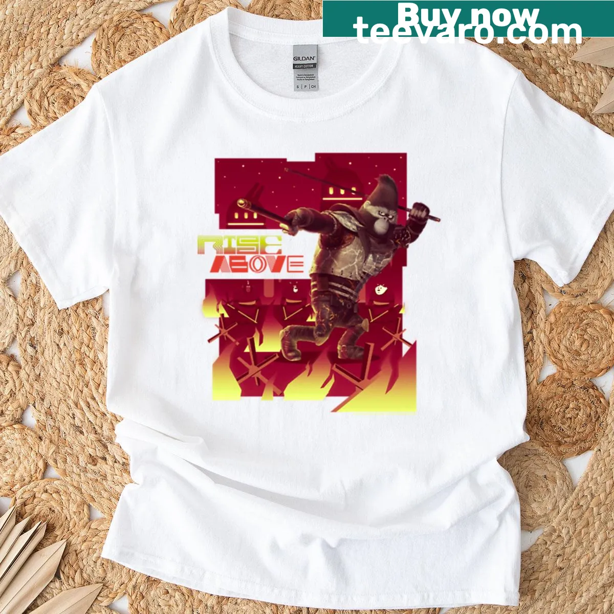Illustration of Johnny from Sing 2 with motivational text about rising above — on a men's t-shirt