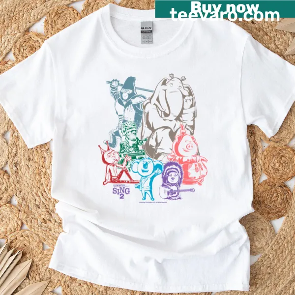Illustrative graphic T-shirt featuring characters from Sing 2