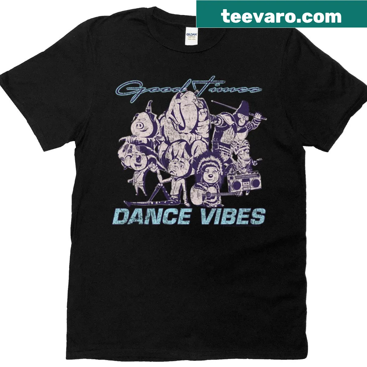 Vintage group shot design from Sing 2 on a T-shirt — on a men's t-shirt