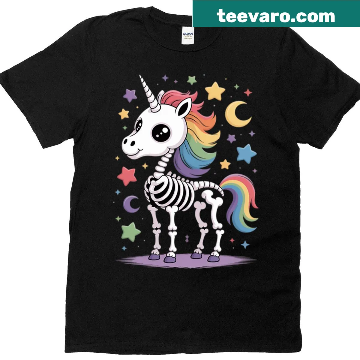 Cute skeleton unicorn graphic for Halloween on t-shirt — on a men's t-shirt