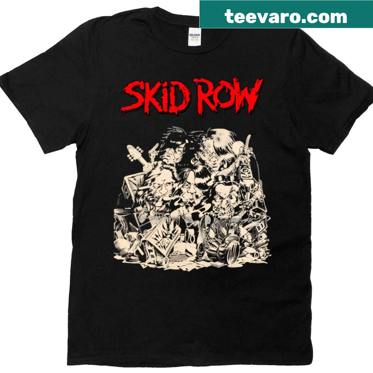 Vintage-style T-shirt featuring Skid Row Band design — on a men's t-shirt