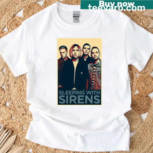 T-shirt featuring the band name 'Sleeping With Sirens' in stylish typography
