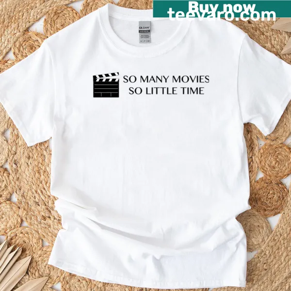 Playful T-shirt with film reel graphic celebrating love for movies