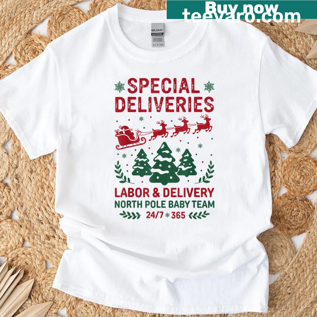Festive nurse-themed design celebrating labor and delivery — on a men's t-shirt