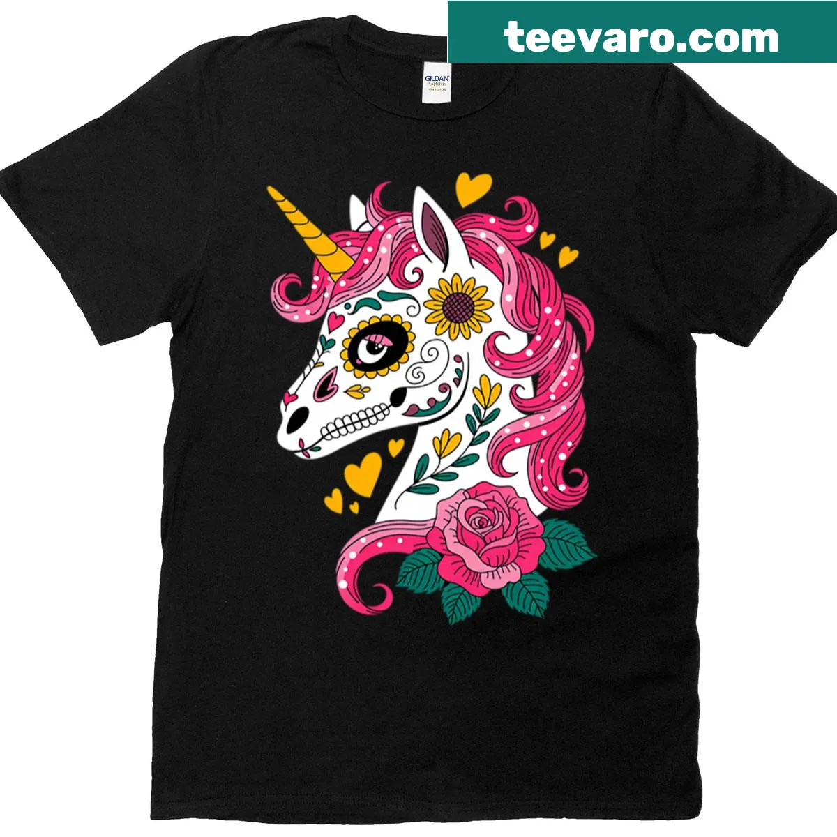Cute sugar skull unicorn T-shirt for girls celebrating Dia De Muertos — on a men's t-shirt