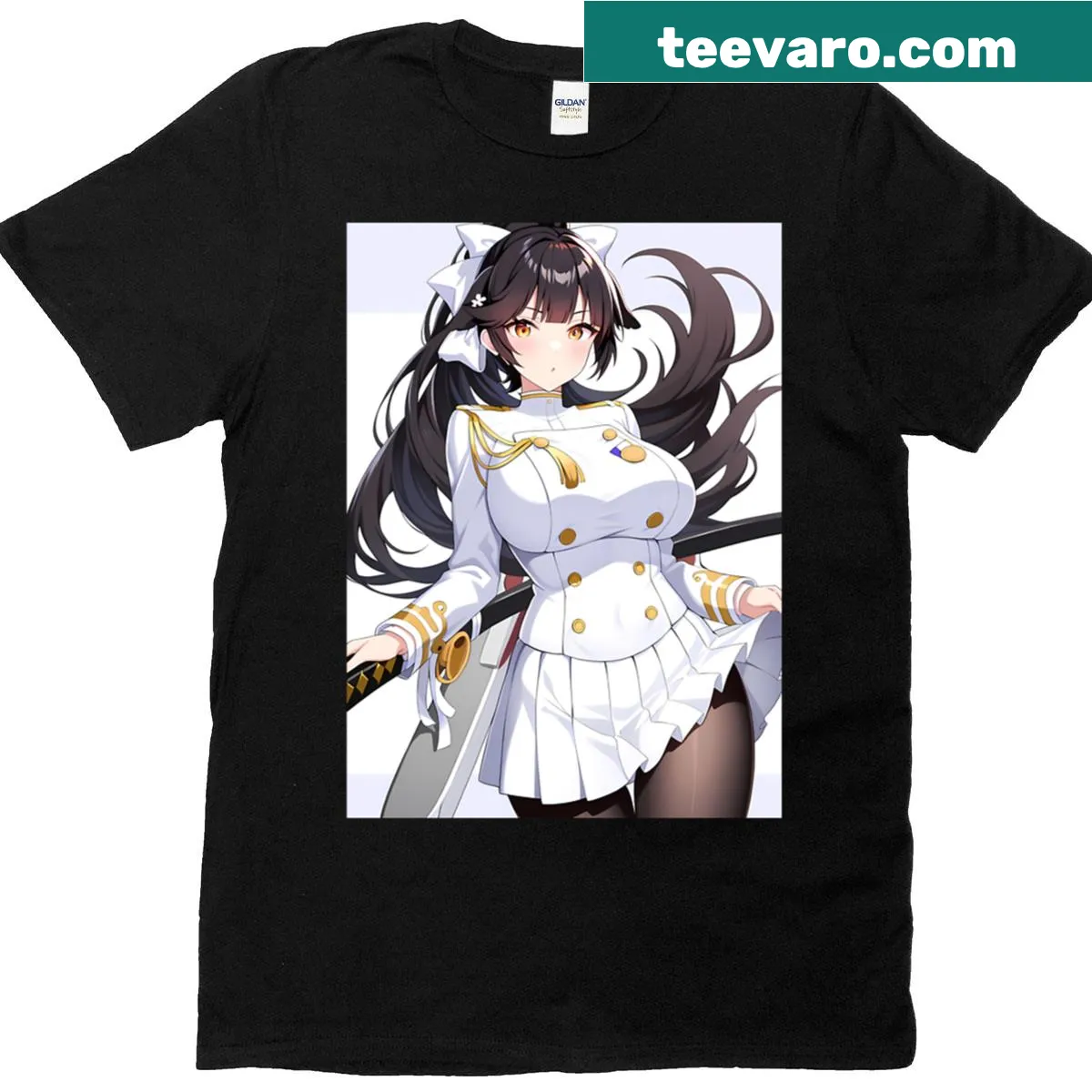Azur Lane anime girl Takao in naval uniform on T-shirt — on a men's t-shirt
