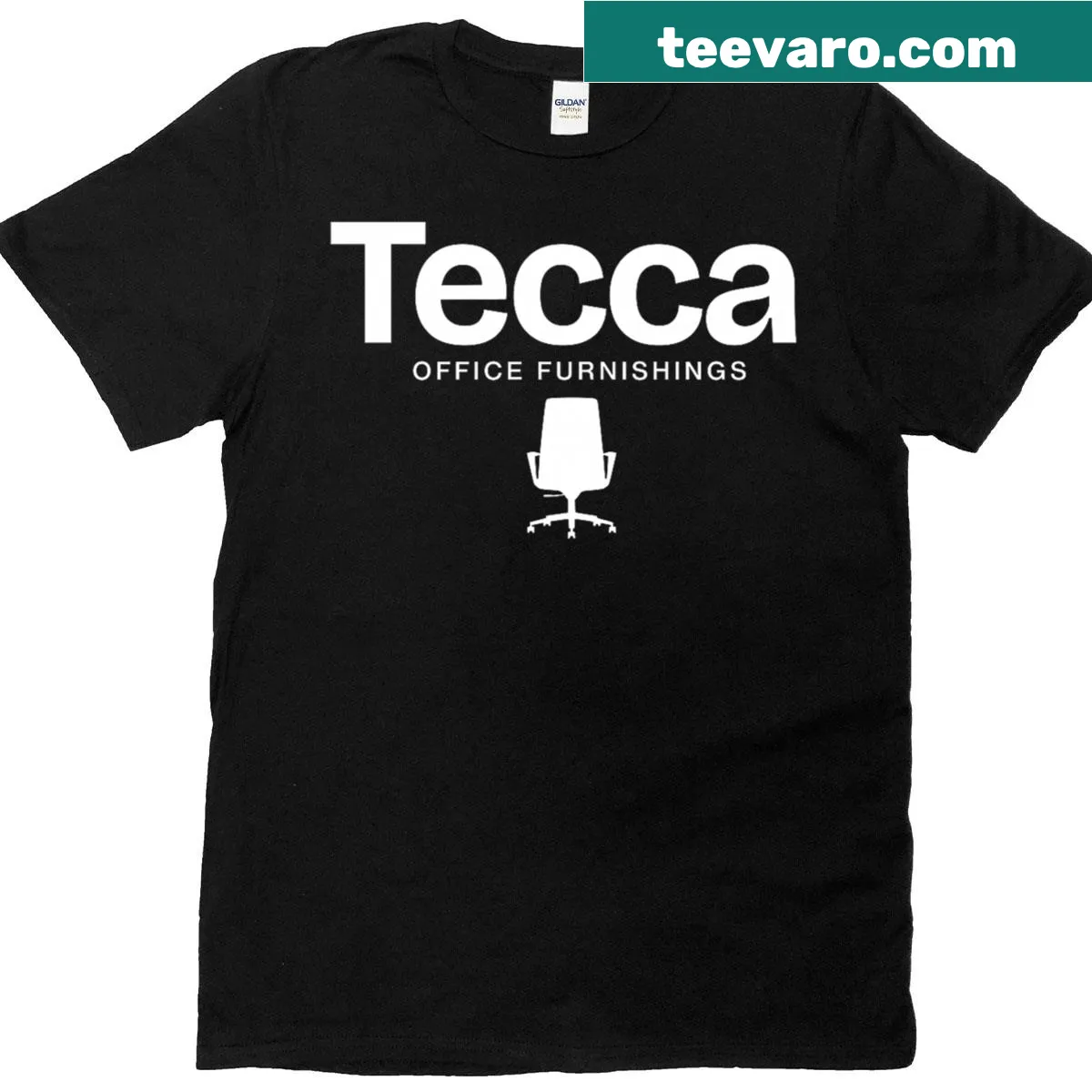 Minimalist typography t-shirt for Tecca Office Furnishings — on a men's t-shirt