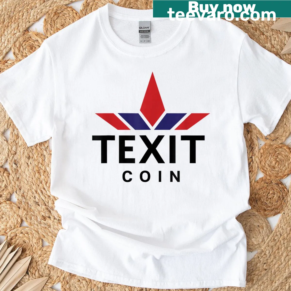 Illustrated Texit Coin design on a T-shirt — on a men's t-shirt
