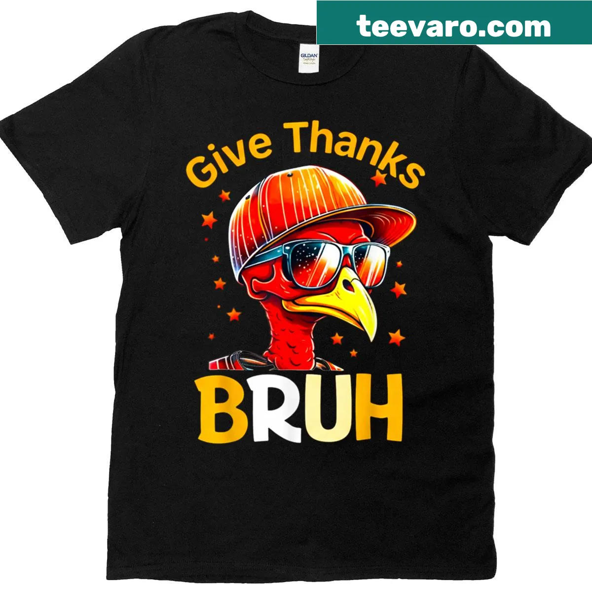 Funny cartoon turkey wearing sunglasses for kids' T-shirt. — on a men's t-shirt