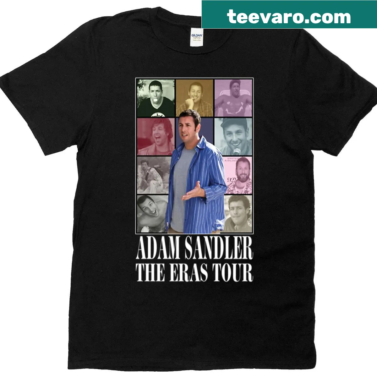 Typography design showcasing Adam Sandler's funny eras — on a men's t-shirt