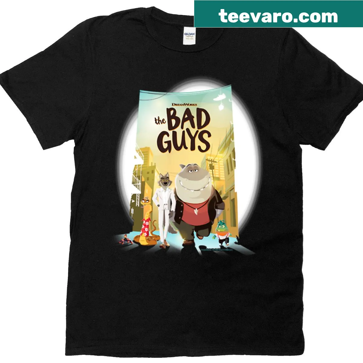 Illustration T-shirt inspired by 'The Bad Guys' movie poster. — on a men's t-shirt