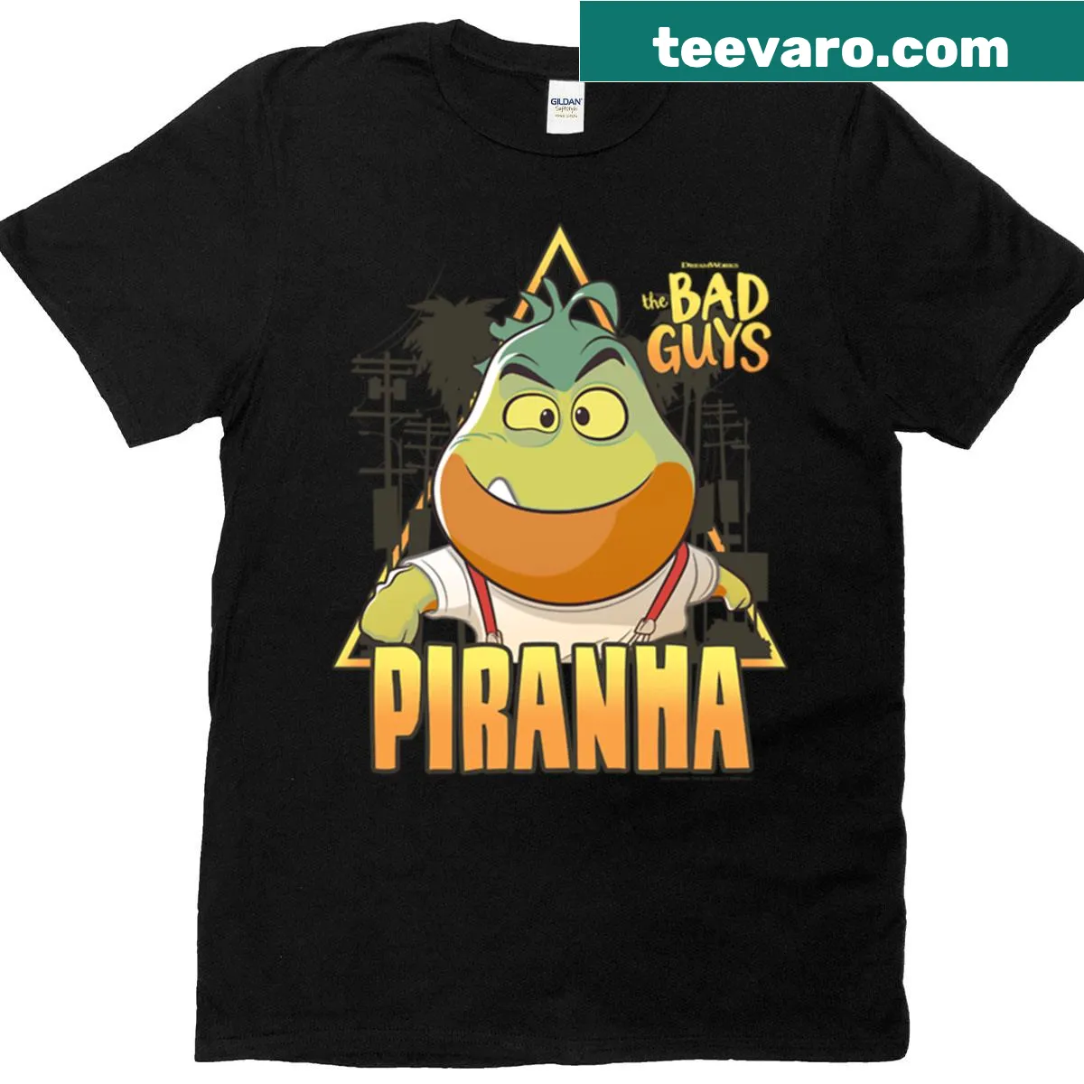 Mr. Piranha triangle poster illustration on a T-shirt — on a men's t-shirt